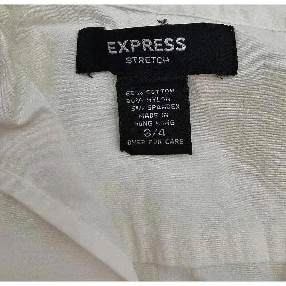 Express 90s Style Women's Size 3/4 White Collared Tie Wrap Crop Top - Picture 3 of 7